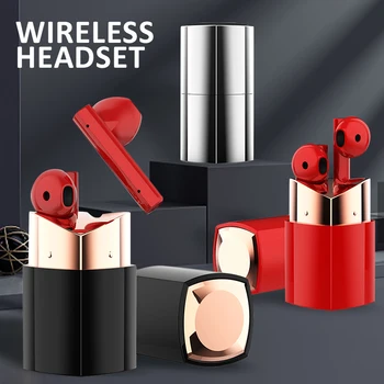 1 пара наушников Wireless5.0 с зарядным отделением, мини-модель губной помады, гарнитура для смартфона, спортивные наушники, белый/красный/черный