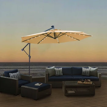 10-ФУТОВЫЙ Солнечный светодиодный открытый зонт для патио, подвесной консольный зонт, смещенный зонт с 32 светодиодными фонарями, пляжный зонт