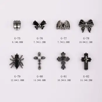 10 шт./лот 3D Хэллоуин, черный крест, циркон, стразы, дизайн ногтей, украшения, аксессуары для ногтей, подвески, принадлежности