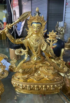 12 дюймов Оптовые буддийские принадлежности Азия Таиланд Позолоченная статуя Будды Бодхисаттвы Манджушри домашний экзорцизм защита безопасности
