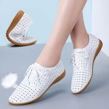 2022 Новые женские туфли на плоской подошве; сезон Весна-осень; Женские лоферы; Женская обувь из натуральной кожи на шнуровке; Мягкая удобная женская обувь;