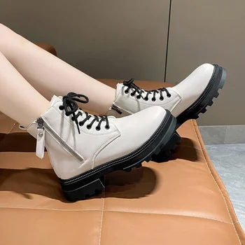 2022 Новые осенне-зимние ботинки Martin, женские черные ботильоны на платформе для женщин, короткая плюшевая обувь в британском стиле, ботинки на молнии и шнуровке