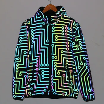 2023 Геометрический контур, Красочная светоотражающая куртка, Мужские И женские Уличные Повседневные пальто, куртки в стиле хип-хоп Панк.