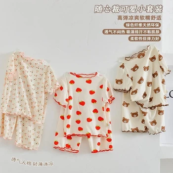 2023 Летний Комплект детских пижам с точечным принтом для корейских девочек, Пижама для сна, Домашняя одежда для маленьких девочек, костюм для сна