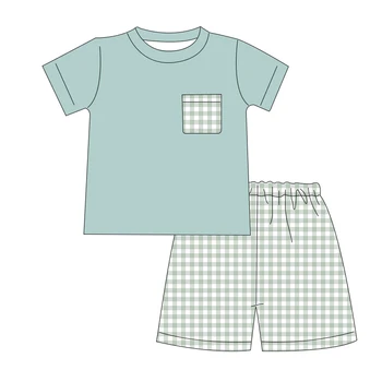 2023 Новейший комплект из двух предметов для малышей с коротким рукавом, Летняя одежда для мальчиков 2023, Клетчатый костюм, Детская одежда на Пасху