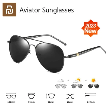 2023 Солнцезащитные очки-авиаторы Youpin Pro Black UV400 в ультратонкой оправе из нержавеющей стали для путешествий на открытом воздухе, мужские и женские солнцезащитные очки