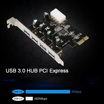 5 Гбит/с Сверхскоростной 4 Порта USB 3,0 Адаптер Карты Расширения PCI-E PCI Express Бесплатная Плата Контроллера Питания Для Win 7 8 10