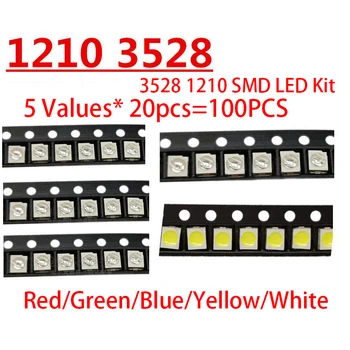 5 значений * 20шт = 100ШТ Яркий комплект светодиодов 3528 1210 SMD Красный/зеленый/синий/желтый/белый по 20шт Каждый светодиодный диод 3.5*2.8*1.9 мм
