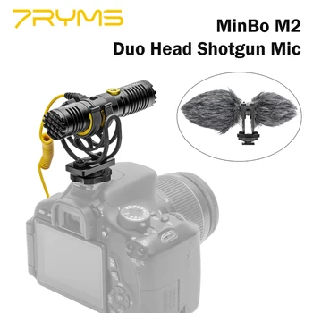 7RYMS MinBo M2 Shotgun Микрофон С Двойной Микрофонной Головкой Кардиоидный Конденсаторный Микрофон TRS 3,5 ММ для DSLR Камеры Смартфона Vlog Vidoe