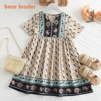 Bear Leader Летнее платье для девочек, детские платья в богемном стиле с цветочным рисунком, праздничное платье принцессы, детская одежда для малышей и девочек