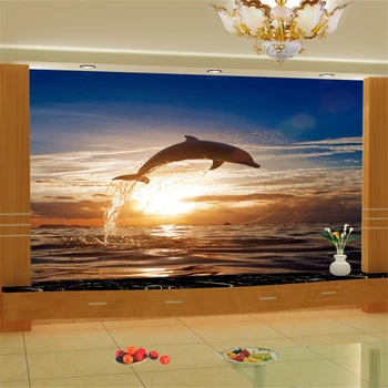 beibehang Крупномасштабная настенная роспись на заказ 3D обои наклейки на обои дельфины, выпрыгивающие из моря восход солнца морской пейзаж сзади