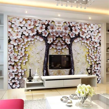 beibehang Пользовательские обои 3D фотообои цветочный рельефный фон стены богатая декоративная роспись с тиснением дерева обои фрески