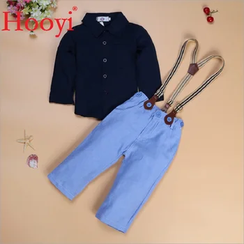 Hooyi/ Комплекты одежды для красивых мальчиков, Детская Черная Рубашка + Брючный костюм на подтяжках Для Маленьких мальчиков, Детская Одежда, Комплекты из 2 предметов, Комбинезон