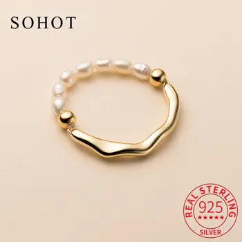 INS Настоящее кольцо из стерлингового серебра 925 пробы с регулируемым жемчугом неправильной формы Для женщин, Классические Изысканные ювелирные изделия, минималистичная геометрическая бижутерия