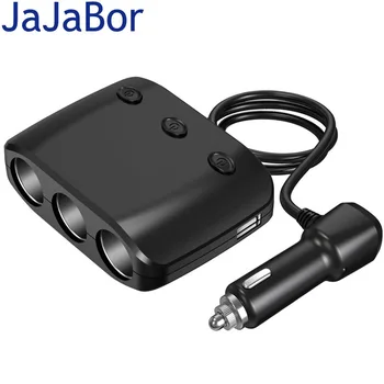 JaJaBor Разветвитель гнезда автомобильного прикуривателя с 3 отверстиями, Автомобильное зарядное устройство с двумя USB-портами, Независимый переключатель, адаптер высокой мощности мощностью 120 Вт