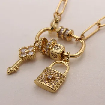 MHS.SUN Милый дизайн, Мини-ключ, подвески с пряжкой для девочек, ожерелье-цепочка, Модное женское ожерелье из циркона, золотого цвета, 1шт
