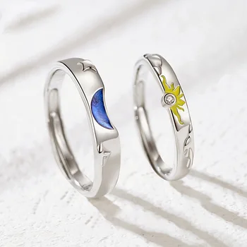 MLKENLY кольцо для пары из стерлингового серебра 925 пробы с солнцем и луной, кольцо для мужчин и женщин, нишевый дизайн, памятные подарочные аксессуары