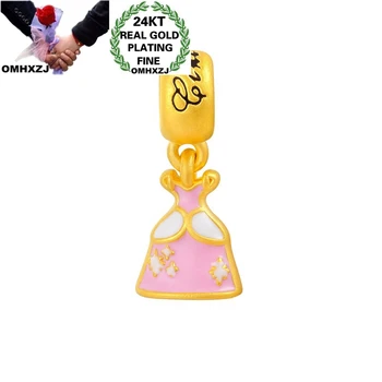 OMHXZJ Оптовая Продажа CA454 Европейская Мода Горячая Прекрасная Женщина Девушка Вечеринка День Рождения Свадебный Подарок Розовое Платье Из 24-Каратного Золота DIY Кулон Шарм