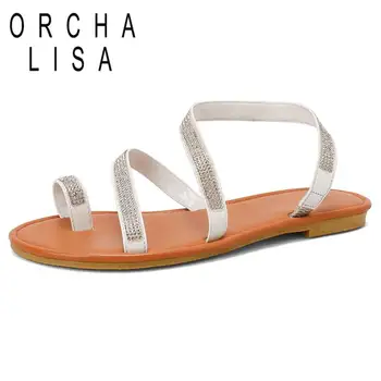ORCHA LISA/ Женские босоножки на плоской подошве, пляжная обувь в богемном стиле, без застежки с открытым носком, Простая повседневная женская обувь, Большие размеры 41, 42, 43, Лето S4771