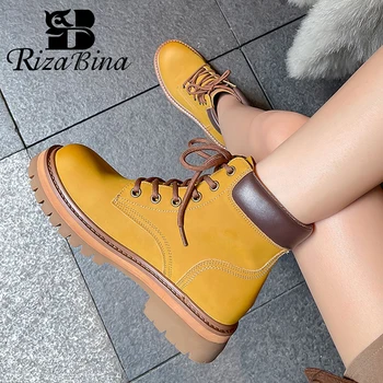 RIZABINA / Новые поступления, ботильоны, Женская зимняя женская обувь из натуральной кожи, Модные короткие ботинки Ins, Размер повседневной обуви 35-39