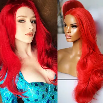 RONGDUOYI Длинные волосы Ярко-красный парик с натуральным волновым синтетическим кружевом спереди, волнистые парики из бесклеевого волокна, женские вечерние, ежедневное использование макияжа