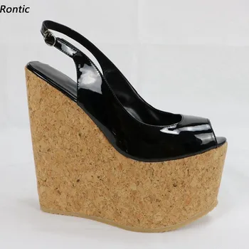 Rontic; Новое поступление; Женские летние сандалии на платформе; Босоножки на танкетке и каблуке с открытым носком; Красивая черная обувь для косплея; женские большие размеры США 4-15