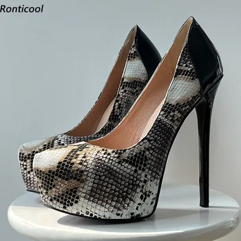 Ronticool/ Новые модные женские туфли-лодочки на платформе, пикантные туфли на змеиной шпильке с круглым носком, элегантные черные вечерние туфли, большие размеры США 5-20