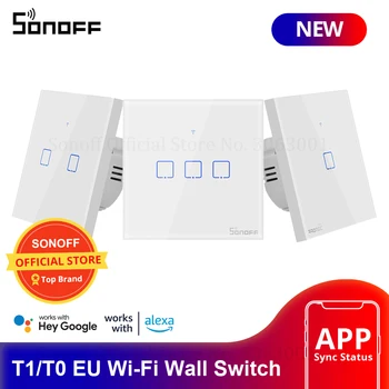 Sonoff T0/T1 EU Smart Wifi Настенный Сенсорный Выключатель Света 1/2/3 Банды Сенсорный/WiFi/433 RF/ APP Пульт Дистанционного Управления Умным Домом Работа с Alexa