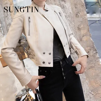 Sungtin 2023 Куртка из искусственной кожи Женская Корейская Мотоциклетная Универсальная Тонкая куртка из искусственной кожи Винтажная уличная панк-одежда для Хай-стрит