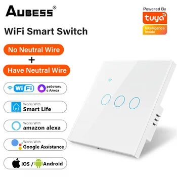 Tuya WiFi EU Smart Light Switch Нейтральный Провод/Не Требуется Нейтральный Провод Настенный Сенсорный Выключатель Smart Life Работа С Alexa Google Home