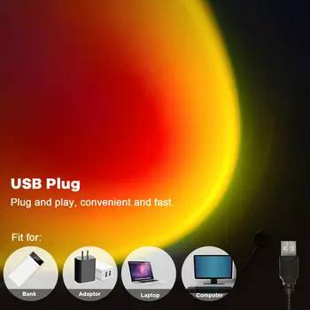 USB Sunset Light, свет для фотосъемки с мобильного телефона, светодиодный Радужный неоновый ночник, проектор, Атмосферный свет для фотосъемки на стене.