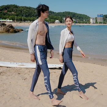Wisuwore Корейский 2023 Новый стиль Защиты от солнца Консервативный купальник с длинными рукавами для женских пар Спортивный костюм для серфинга и дайвинга