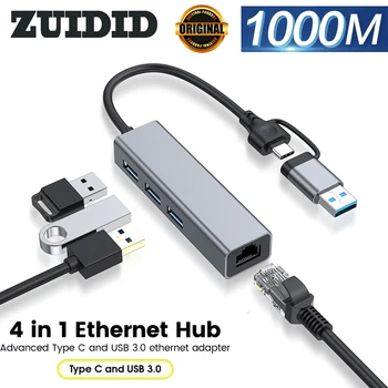 ZUIDID USB C Ethernet Адаптер 1000 Мбит/с Сетевая карта USB3.0 КОНЦЕНТРАТОР RJ45 Lan для Портативных ПК Lenovo Xiaomi Mi Box Macbook USB-C КОНЦЕНТРАТОР