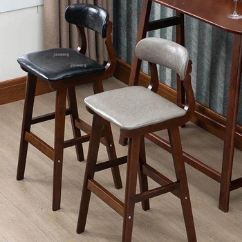 Барные стулья из массива скандинавского дерева для кухни, Ресторанные барные стулья со спинкой на высоких ножках, простая мебель для дома, Столовые стулья для паба в отеле