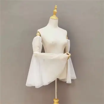 Белое пышное свадебное платье без бретелек из тюля с длинными рукавами и аксессуарами, вечернее платье в стиле ретро на резинке, Одна пара отдельных рукавов
