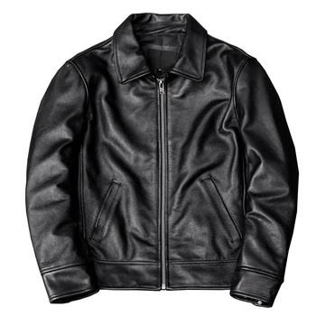 Бесплатная доставка, Новая черная куртка из воловьей кожи, мужское пальто из натуральной кожи, папина кожаная куртка, весенне-осенняя одежда, Размер S-5XL