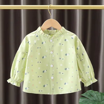 Блузка для девочек, детская блузка с цветочным рисунком, кардиган, весенне-осенние топы с длинными рукавами, Детские рубашки, Повседневная детская одежда для девочек, малышек