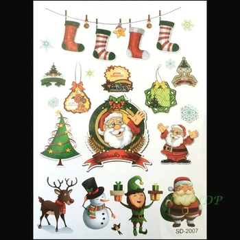 Водонепроницаемая Временная Татуировка наклейка Рождественский Снеговик Санта Клаус Носок олень милая звезда птица татто флэш тату поддельная татуировка для ребенка