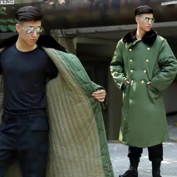 Военная куртка Длинная хлопковая s зеленая ветрозащитная теплая и морозостойкая рабочая одежда для мужчин в тренчах
