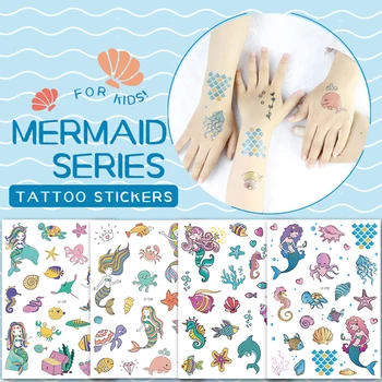 временные татуировки в воде для детей, наклейка с мультяшной татуировкой, русалка, морское животное, океан, летняя татуировка в стиле пальца, наклейка на руку