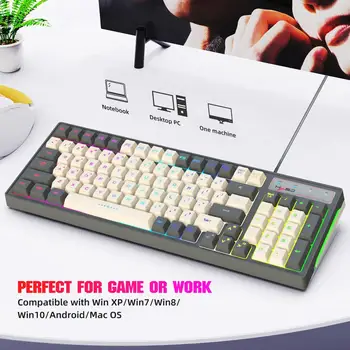 Высококачественная офисная клавиатура Водонепроницаемая проводная клавиатура Чувствительная 96 клавиш RGB Двухцветная литьевая USB-клавиатура для геймеров