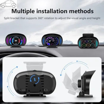 Двухсистемный автомобильный головной дисплей P2 OBD2 GPS Спидометр Предупреждение о превышении скорости HUD Инклинометр Предупреждение о безопасности Турбо Тормоз Тест