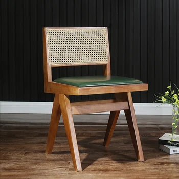 Деревянные обеденные стулья в скандинавском стиле, Ротанговый Минималистичный ресторанный стул с низкой спинкой, Эргономичный шезлонг для балкона, Мебель для спальни GXR45XP