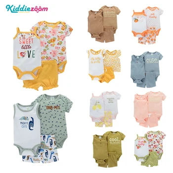 Детская летняя одежда Kiddiezoom 2022, Комплект одежды для новорожденных девочек, 2 шт. боди + 1 шт. штаны, одежда для мальчиков 0-12 месяцев, костюм для малышей