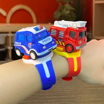Детские часы, игрушечный автомобиль из сплава, Светящийся музыкальный мини-инженерный автомобиль, обучающий подарок на день рождения для мальчиков и девочек