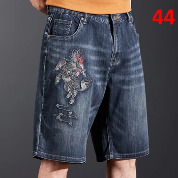Джинсовые шорты с вышивкой дракона, мужские джинсовые шорты большого размера 44, мешковатые шорты-карго, модная уличная одежда, Короткие брюки, мужские