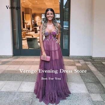 Длинные платья для выпускного вечера из темно-фиолетового тюля Verngo, Многоуровневые арабские женские вечерние платья в стиле эмбри, праздничное платье для вечеринки