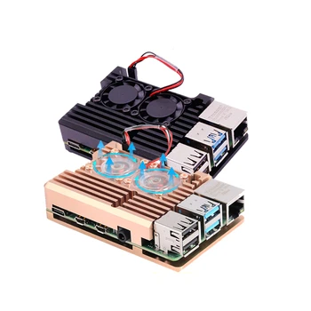 Для Raspberry Pi 4 Модель B Корпус Коробка Корпус из алюминиевого сплава Двойной вентилятор радиатор