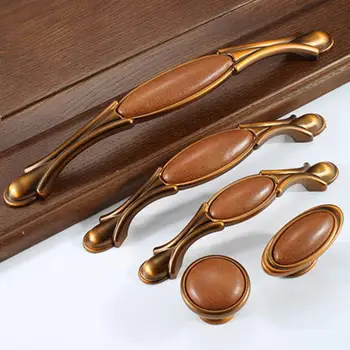 Европейская дверная ручка шкафа ручка ящика дверная ручка с одним отверстием простая бронзовая кожаная мебельная фурнитура