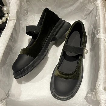 Женская обувь Lolita На высоком массивном каблуке Mary Jane Kawaii Элегантная Низкая Повседневная мода Черный жемчуг 2023 Офисный Удобный насос